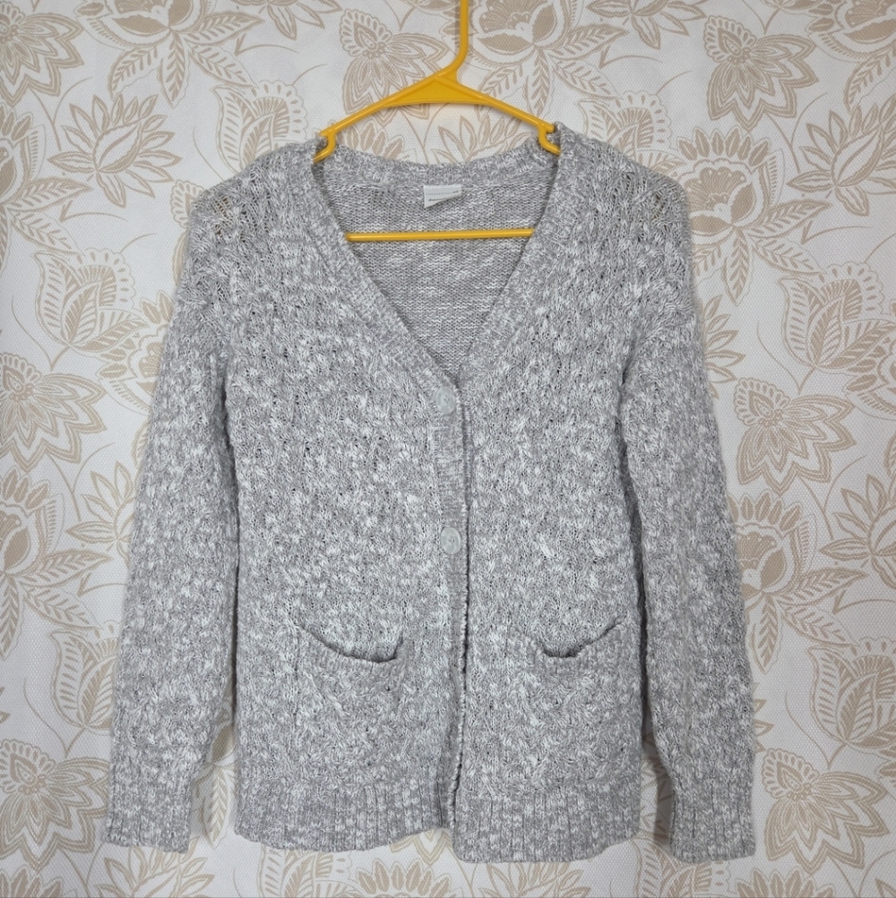 ABERCROMBIE KIDS GREY CABLE KNIT CARDIGAN sz 9/10 EUC HEATHERED FISHERMAN POCKET
